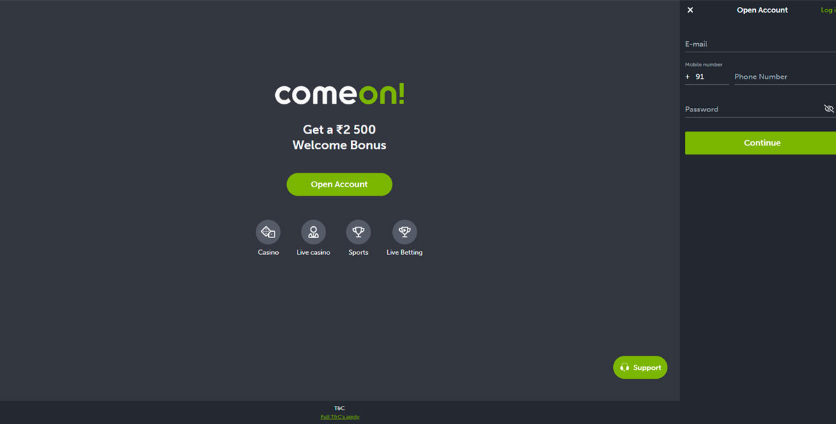 Main page of comeon.