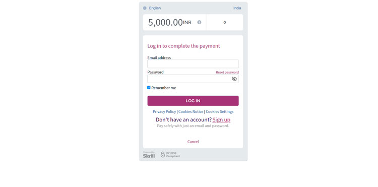 Confirm the Skrill money transfer and complete the transaction.