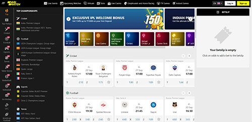 Select your favourite sport from the list on the Parimatch website