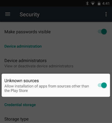 allow installation from unknown sources.
