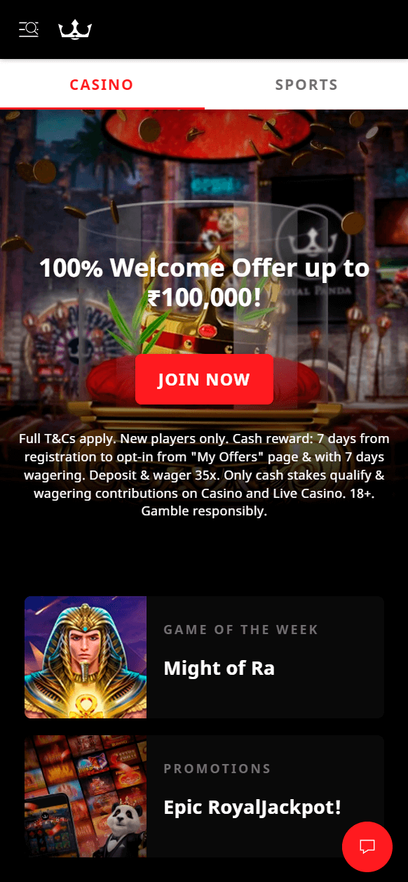 royal panda casino mobile main page