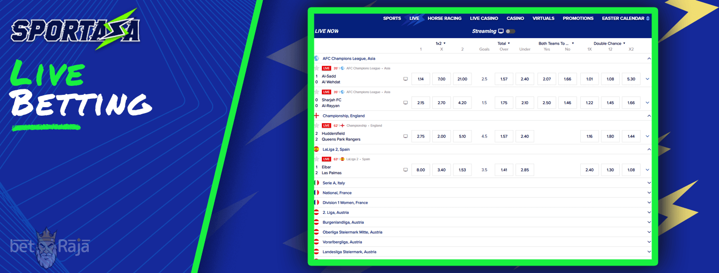 Live betting on the Sportaza platform.