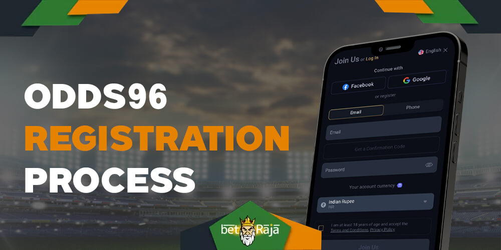 The process of creating a new account for Indian users of Odds96 