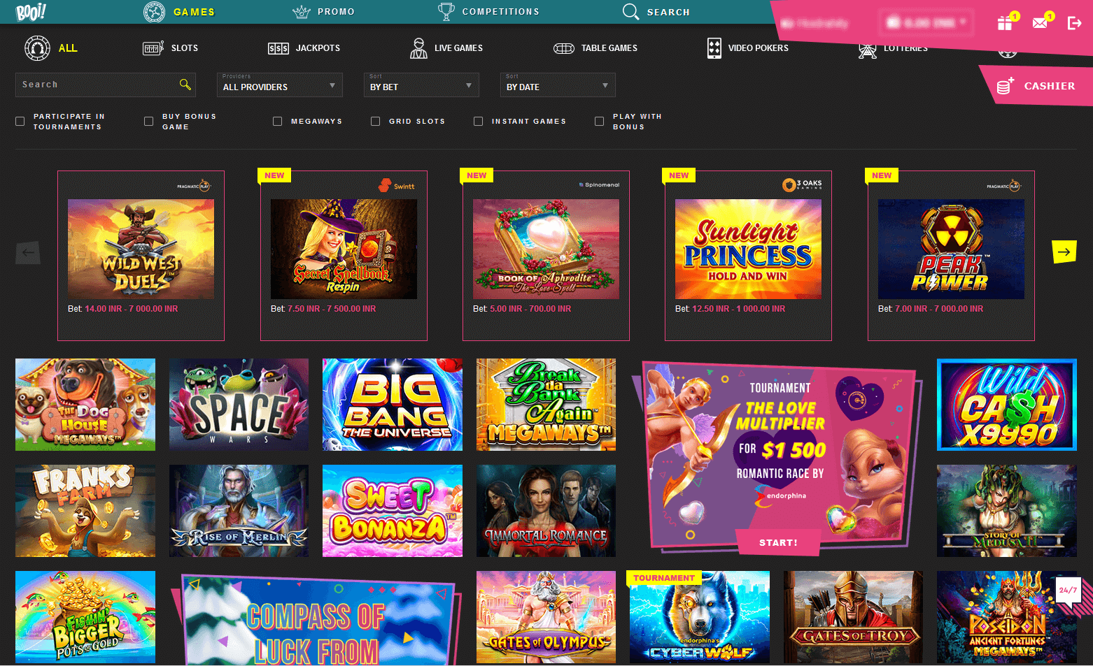 Choose a Booi casino game you are interested in from a large list