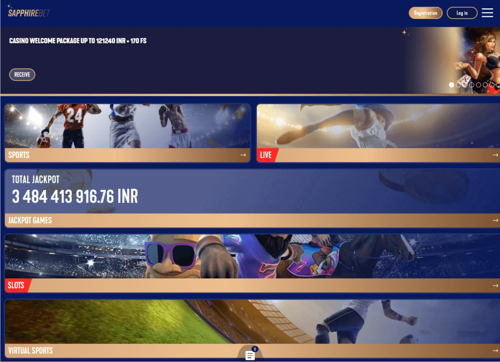 Screenshot Main page for Sapphirebet official site