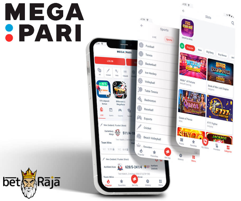Megapari mobile interface on the Android device.
