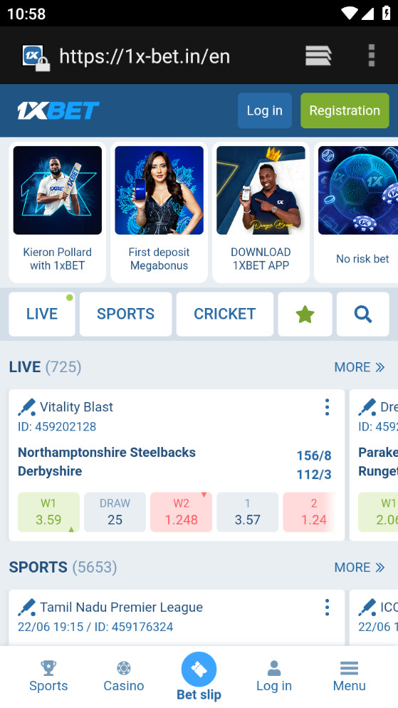 Screenshot of 1xbet home page for mobile