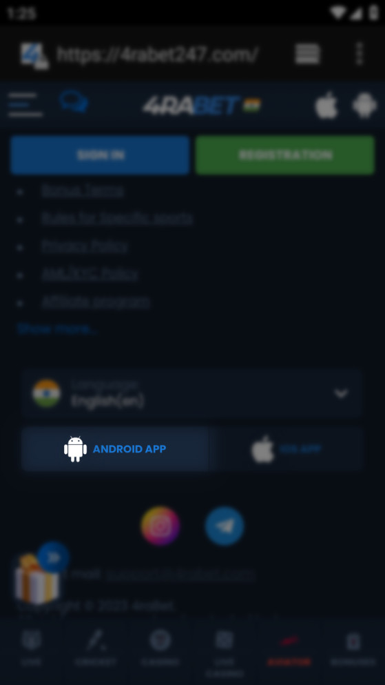 Android button on the official 4rabet website