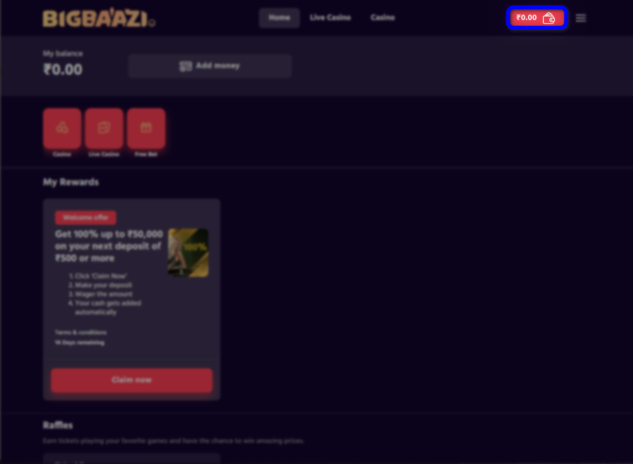 Make your first deposit on the official BigBaazi website