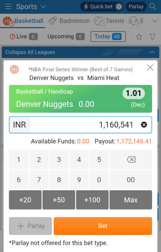 Determine the amount you want to bet on a particular match