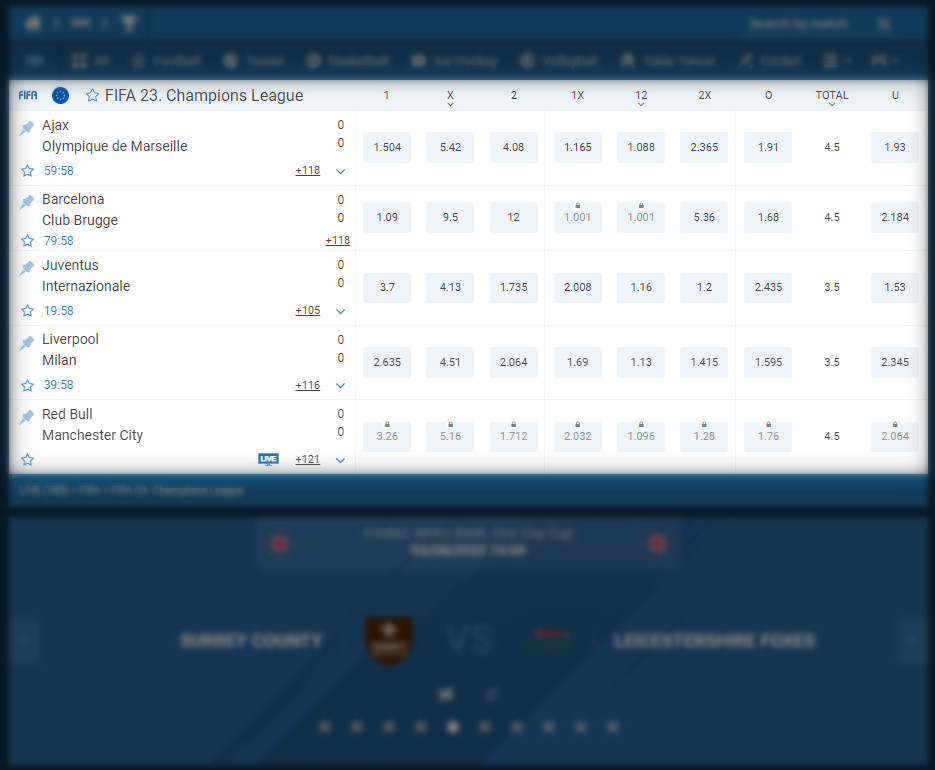 Wide variety of betting options on FIFa