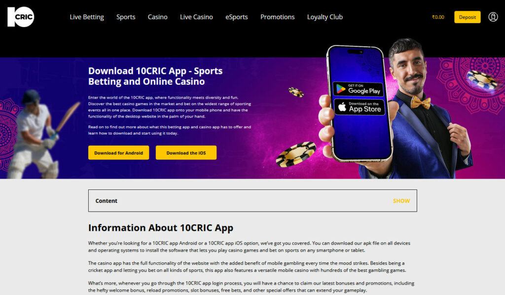 On the 10cric website you can download a mobile application for Android and iOS.