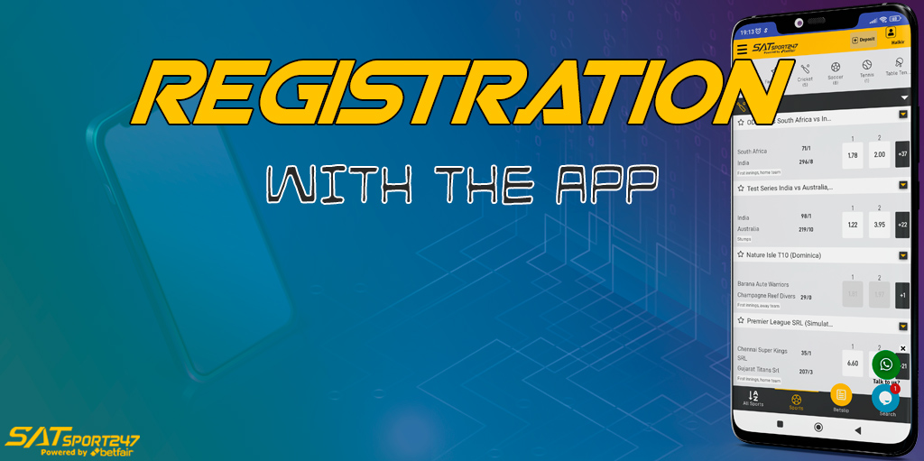 Instructions for registering in the satsport247 mobile application.
