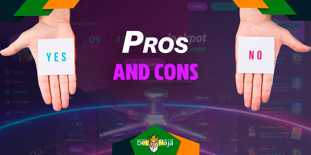 Advantages and disadvantages of Metaspins Crypto Casino.