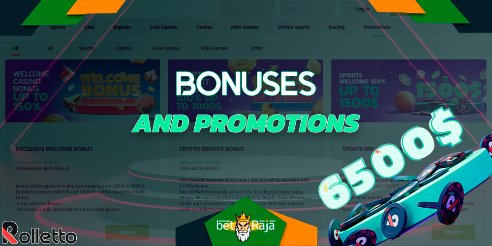 Rolletto Casino offers a wide range of bonuses for new players: both in the casino and on bets.