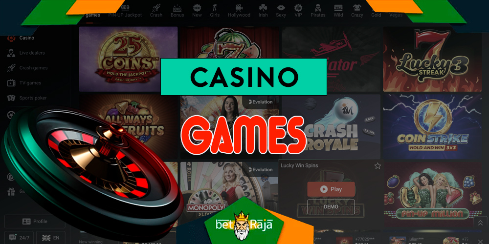 All casino games on Pin-up site.