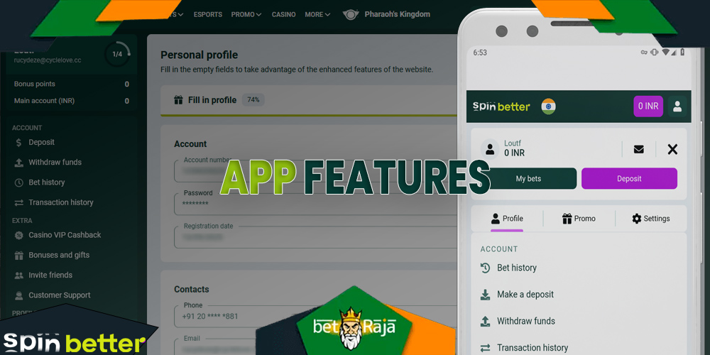 Features and advantages of the SpinBetter mobile application.