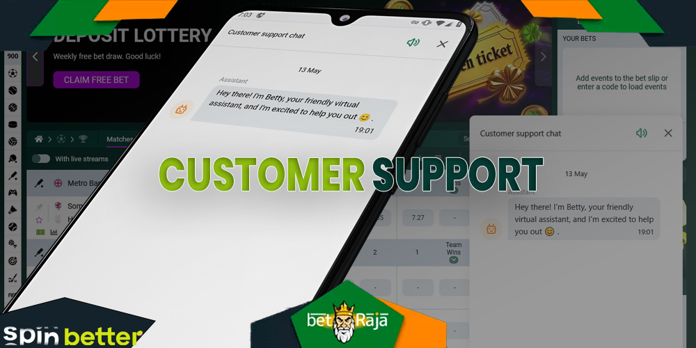 Support service in SpinBetter mobile aplication