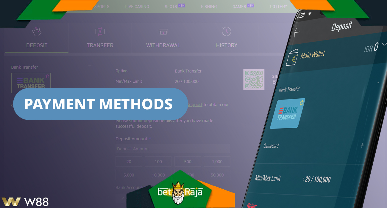 Payment methods via the W88 mobile app