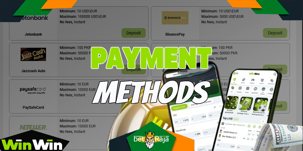 You can make a deposit or withdraw funds at WinWin Casino using any of the methods available in India.